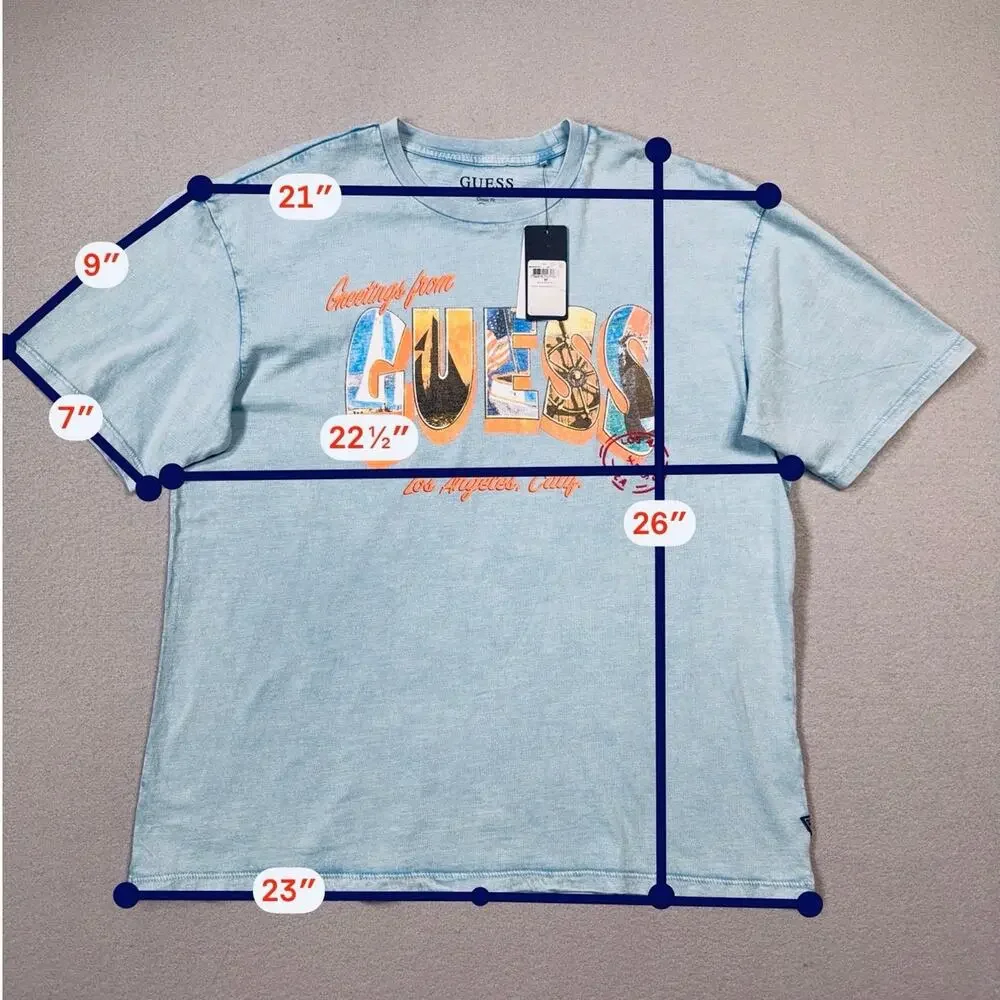 Guess Front Logo graphic print T-Shirt, blue Medium $49 - Picture 3 of 8